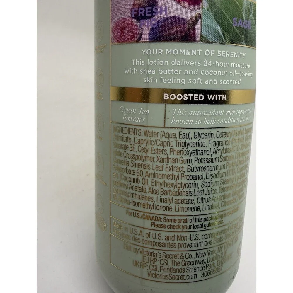 Victoria's Secret Fresh Fig Sage Green Tea Body Oil 4.3oz,‎ Lotion 10oz Set New